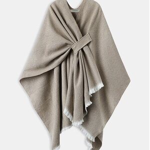 Commense Tan Wrap with White Fringe